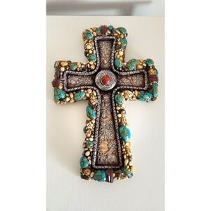 Rainbow Inc Western Turquoise Style Faux Stone Wall Cross 10x7